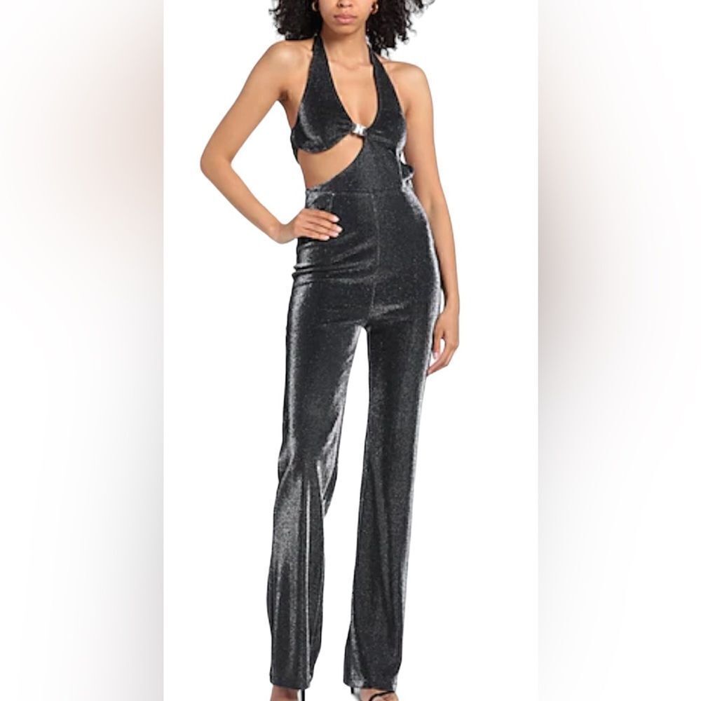 Rotate Birger Christensen Silver Metallic Cut Out Jumpsuit Size Medium